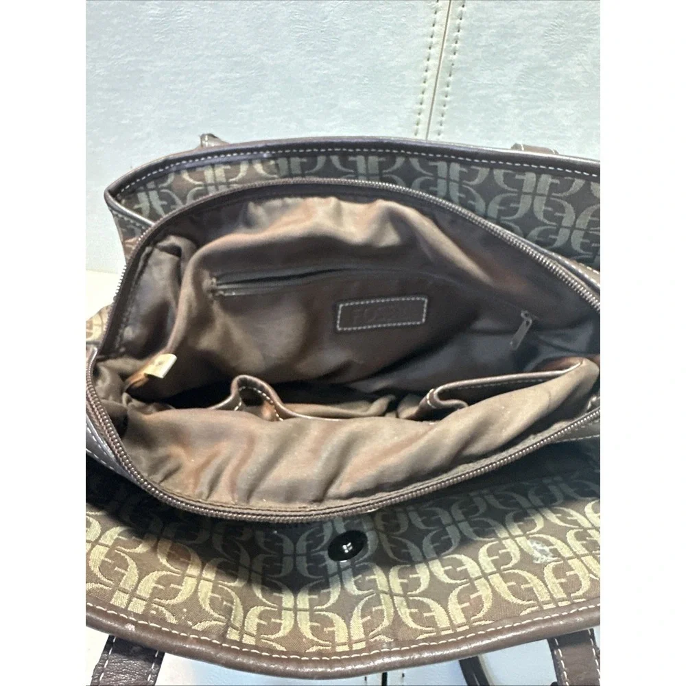 VTG Fossil Brown/tan Signature Canvas Leather Satchel